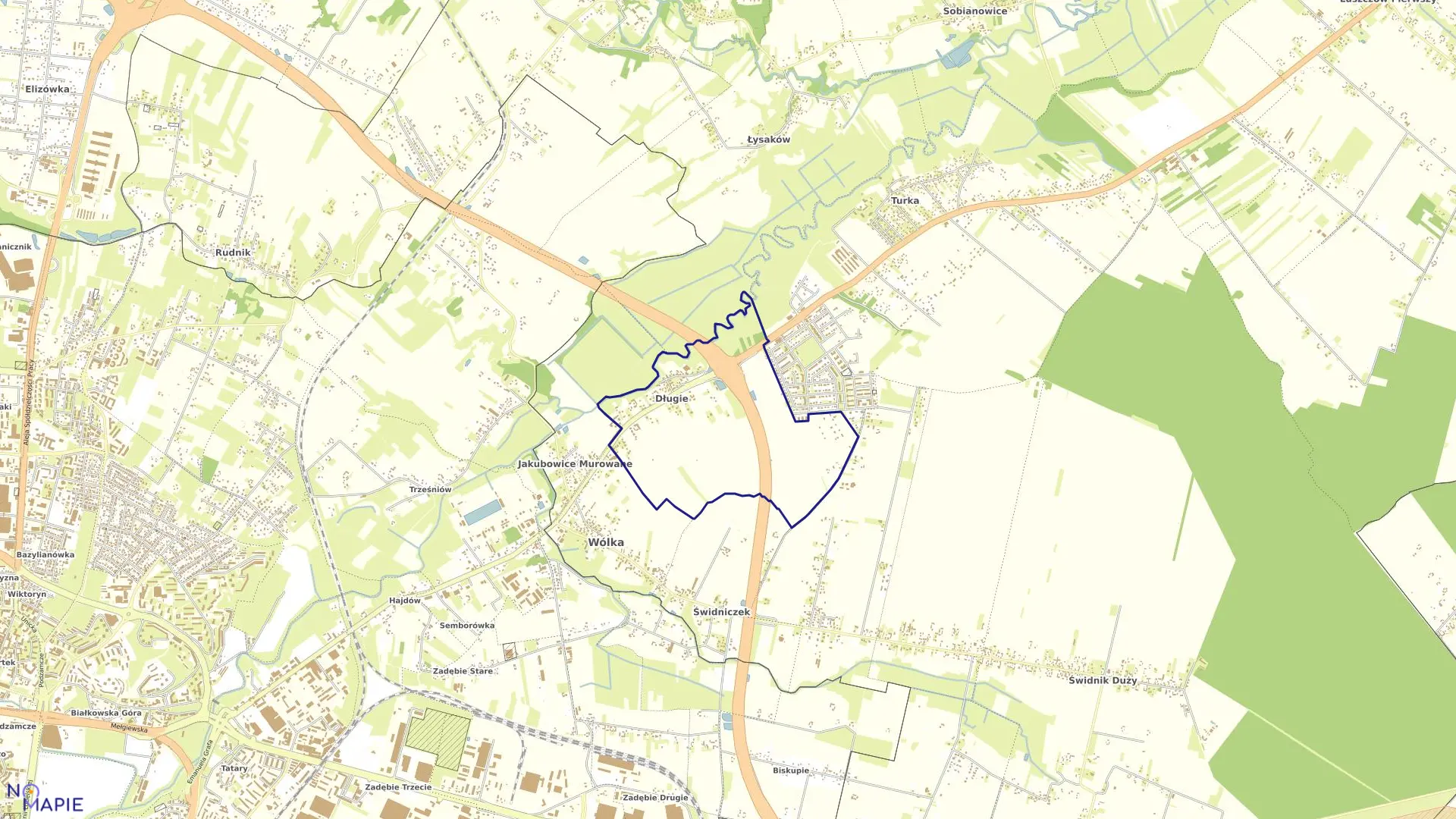 Mapa obrębu DŁUGIE w gminie Wólka
